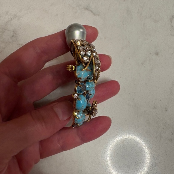 IRADJ MOINI Vintage Large Turquoise Berry Brooch Pin Costume Designer Jewelry - Picture 6 of 11